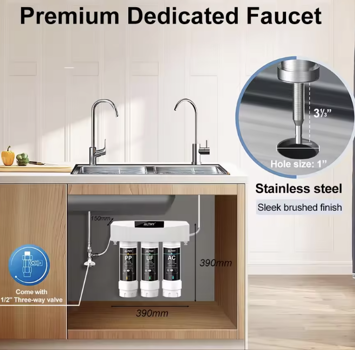 Under Sink Drinking Water Filter Purifier Ultrafiltration System, 3 Stage ,Remove Lead, Chlorine, Bacteria & Bad Taste